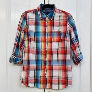 Tommy Hilfiger Woman’s Button Up Long Sleeve Plaid Top Size Medium